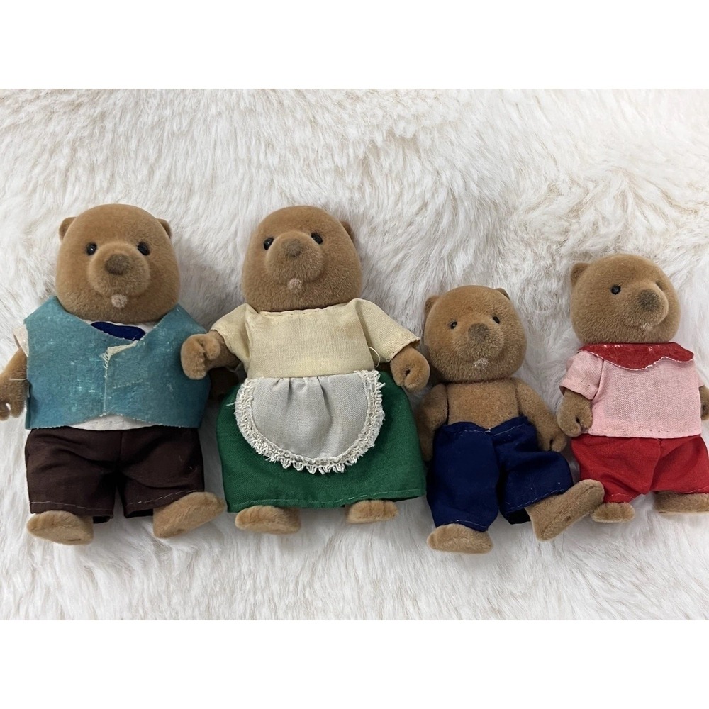 Calico Critters/Sylvanian Families Waters BEAVER Family Of 4 Vintage Dolls